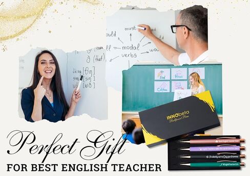 InnoBeta English Teacher Gifts, Ballpoint Pen Set of 4, Gifts for English Teacher in Christmas - Correct in Kuwait