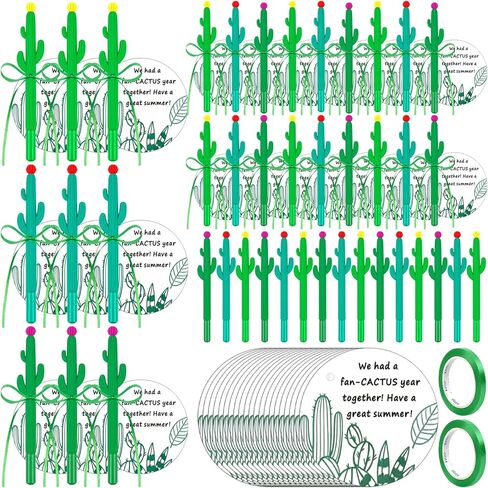 48 Set End of Year Student Gift Bulk from Teacher Cactus Ballpoint Pens with Positive Cards Green Ribbon for Classroom Reward End of School Cactus Birthday Party Favor Teacher Appreciation Supplies in Saudi Arabia