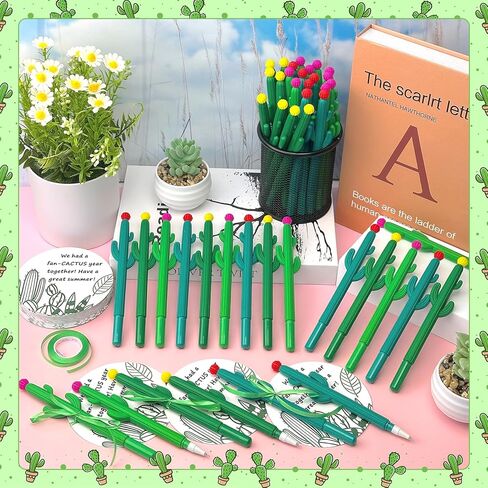 48 Set End of Year Student Gift Bulk from Teacher Cactus Ballpoint Pens with Positive Cards Green Ribbon for Classroom Reward End of School Cactus Birthday Party Favor Teacher Appreciation Supplies in Saudi Arabia