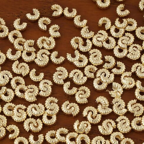 50 Pieces 4mm 14k Gold Filled Corrugated Crimp Cover Beads Cord Ends for Jewelry Making in Saudi Arabia