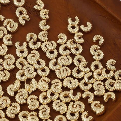 50 Pieces 4mm 14k Gold Filled Corrugated Crimp Cover Beads Cord Ends for Jewelry Making in Saudi Arabia