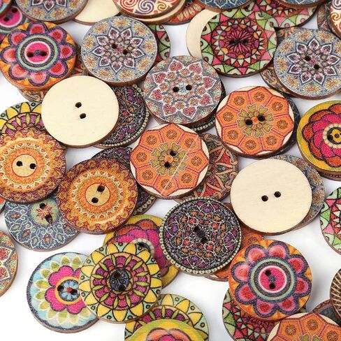 100Pcs Mixed Pattern Vintage Wood Buttons, DIY Sewing Craft Decorative Buttons with 2 Holes, for Clothing Jackets Backpacks Hats Shoes in Kuwait