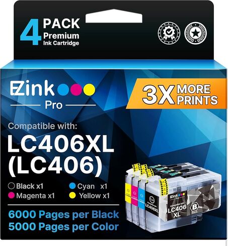 خراطيش حبر LC406XL LC406 لطابعة Brother متوافقة مع LC 406XL LC406 XL لـ MFC-J4335DW MFC-J5855DW MFC-J6555DW MFC-J4535DW MFC-J6955DW MFC-J4345DW MFC-J5955DW (4 عبوات عالية الإنتاجية) in Kuwait