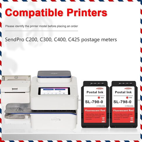 2-Pack SL-798-0 Ink Cartridge (17 ml) Replacement for Pitney Bowes SL-798-0 Ink Cartridge (17 ml) for SendPro C200 C300 C400 C425 Postage Meters, Fluorescent Red Ink, (2-Pack Red Ink,17 ML) in Kuwait