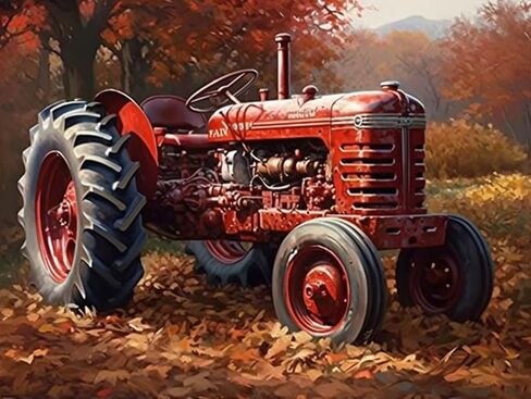 مجموعات الفن الماسي للبالغين من Red Farmall Vintage Farm Tractor 5D DIY جولة حجر الراين جوهرة لوحات فنية لديكور الحائط المنزلي 11.7 × 15.8 بوصة / 30 × 40 سم in Kuwait