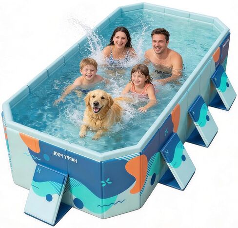 Large Foldable Family Swimming Pool for Kids & Dogs, 115" L x 65" W x 21.5" D Hard Plastic Square Pool with Reinforced Sidewalls and Easy Setup for Backyard in Saudi Arabia
