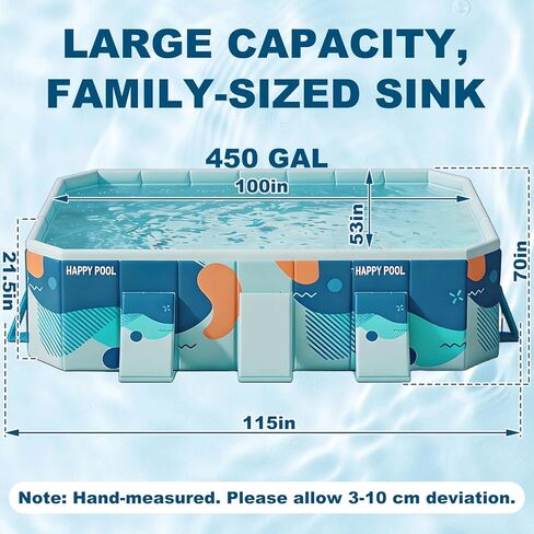 Large Foldable Family Swimming Pool for Kids & Dogs, 115" L x 65" W x 21.5" D Hard Plastic Square Pool with Reinforced Sidewalls and Easy Setup for Backyard in Saudi Arabia