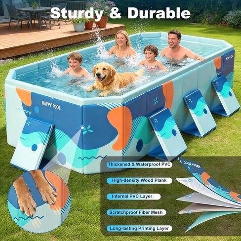 Large Foldable Family Swimming Pool for Kids & Dogs, 115" L x 65" W x 21.5" D Hard Plastic Square Pool with Reinforced Sidewalls and Easy Setup for Backyard in Saudi Arabia