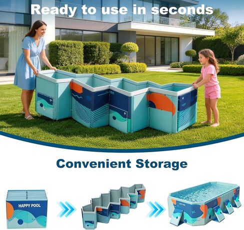 Large Foldable Family Swimming Pool for Kids & Dogs, 115" L x 65" W x 21.5" D Hard Plastic Square Pool with Reinforced Sidewalls and Easy Setup for Backyard in Saudi Arabia