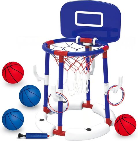 Love&Mini Floating Pool Basketball Hoop - 2-in-1 Basketball & Ring Toss Game, Anti-Tip Weighted Base, 4 Balls & Pump, Outdoor Pool Toys & Pool Basketball Games for Kids Ages 4-8 & Pool Party (Blue) in Saudi Arabia