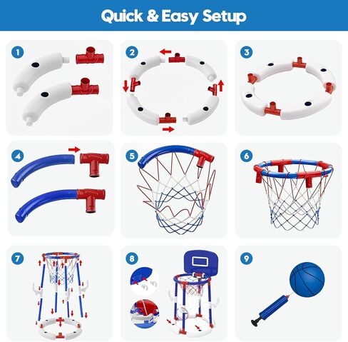 Love&Mini Floating Pool Basketball Hoop - 2-in-1 Basketball & Ring Toss Game, Anti-Tip Weighted Base, 4 Balls & Pump, Outdoor Pool Toys & Pool Basketball Games for Kids Ages 4-8 & Pool Party (Blue) in Saudi Arabia