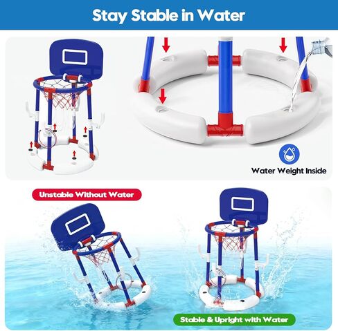 Love&Mini Floating Pool Basketball Hoop - 2-in-1 Basketball & Ring Toss Game, Anti-Tip Weighted Base, 4 Balls & Pump, Outdoor Pool Toys & Pool Basketball Games for Kids Ages 4-8 & Pool Party (Blue) in Saudi Arabia