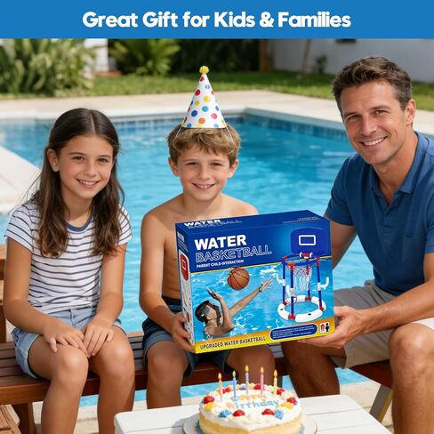 Love&Mini Floating Pool Basketball Hoop - 2-in-1 Basketball & Ring Toss Game, Anti-Tip Weighted Base, 4 Balls & Pump, Outdoor Pool Toys & Pool Basketball Games for Kids Ages 4-8 & Pool Party (Blue) in Saudi Arabia