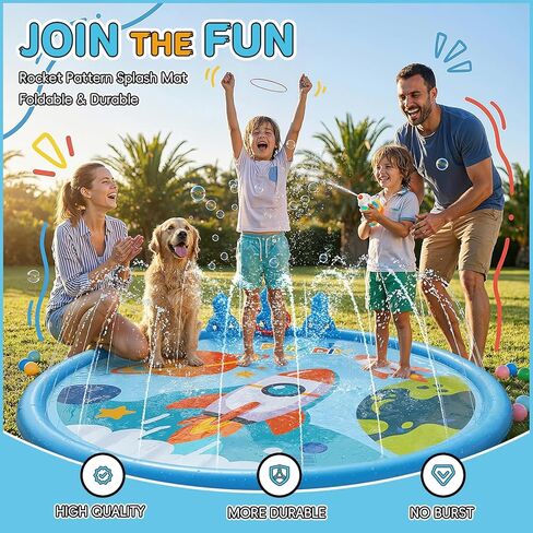 Peradix 3-in-1 Splash Pad for Kids, 67" Sprinkler Play Mat with 6 Rings – Toddler Summer Toys for Boys Girls & Family, Baby Splash Pad for Outside Backyard Garden Lawn Water Game in Saudi Arabia