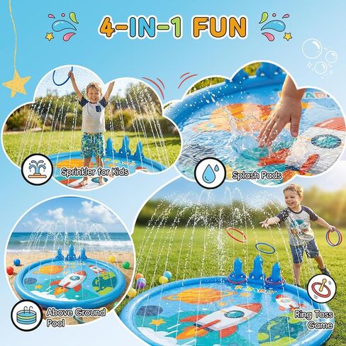 Peradix 3-in-1 Splash Pad for Kids, 67" Sprinkler Play Mat with 6 Rings – Toddler Summer Toys for Boys Girls & Family, Baby Splash Pad for Outside Backyard Garden Lawn Water Game in Saudi Arabia