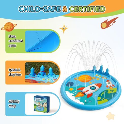 Peradix 3-in-1 Splash Pad for Kids, 67" Sprinkler Play Mat with 6 Rings – Toddler Summer Toys for Boys Girls & Family, Baby Splash Pad for Outside Backyard Garden Lawn Water Game in Saudi Arabia
