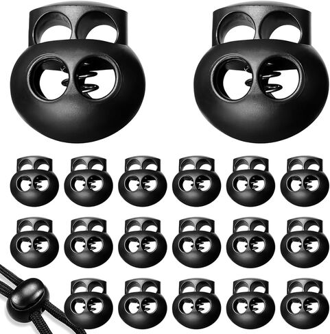 20Pcs Spring Cord Lock End Stopper Fastener Slider Toggles Clip - Double Hole Round Plastic for Drawstrings Lanyard Paracord Elastic Bungee Shock Cord Rope - Shoe Lace Tie Locks - Shoelace Lace Lock in Saudi Arabia