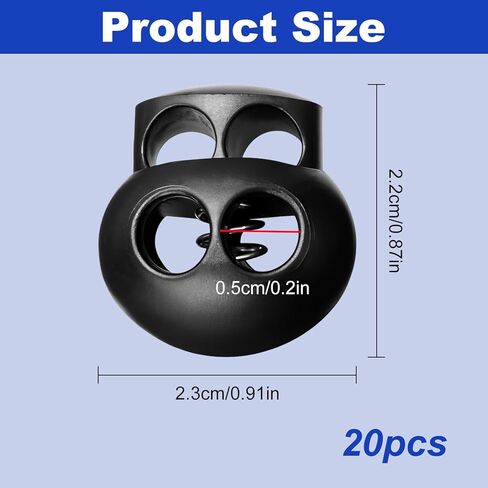 20Pcs Spring Cord Lock End Stopper Fastener Slider Toggles Clip - Double Hole Round Plastic for Drawstrings Lanyard Paracord Elastic Bungee Shock Cord Rope - Shoe Lace Tie Locks - Shoelace Lace Lock in Saudi Arabia
