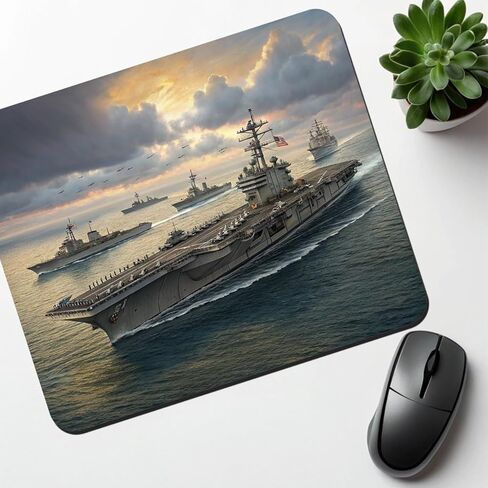 US Navy Carrier Strike Group at Sea Illustration Low Profile Mouse Pad Mat in Kuwait