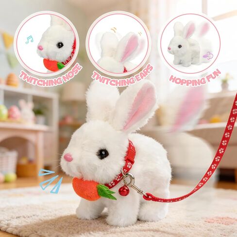 Hopping Rabbit Toys -Bunny Realistic Interactive Rabbit Toys with Sounds and Shaking Ears, Twitching Nose, Interactive Plush Bunny for Kids Easter Gifts, Birthday Gift Easter Basket Essentials in Saudi Arabia