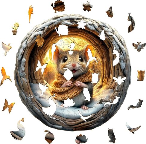 KAAYEE Wooden Puzzles for Adults 300 Pieces Visual 3D Mouse Wooden Jigsaw Puzzles for Adults Animal Wood Puzzle Gifts for Mother's Day Adults Kids Mouse Puzzle(13.4 * 13.3in) in Saudi Arabia