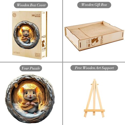 KAAYEE Wooden Puzzles for Adults 300 Pieces Visual 3D Mouse Wooden Jigsaw Puzzles for Adults Animal Wood Puzzle Gifts for Mother's Day Adults Kids Mouse Puzzle(13.4 * 13.3in) in Saudi Arabia