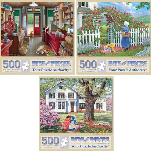 Bits and Pieces – Value Set of Three 500 Piece Jigsaw Puzzles for Adults – Slow Day, The Rose Arbor, Best Friends Jigsaw Puzzles by Artist John Sloane, Completed Puzzle Size: 18" x 24" in Kuwait