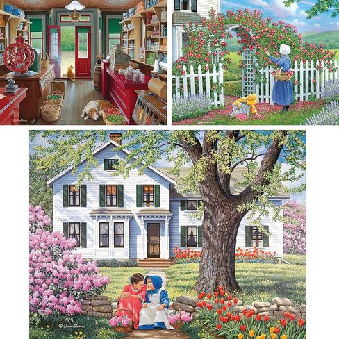 Bits and Pieces – Value Set of Three 500 Piece Jigsaw Puzzles for Adults – Slow Day, The Rose Arbor, Best Friends Jigsaw Puzzles by Artist John Sloane, Completed Puzzle Size: 18" x 24" in Kuwait