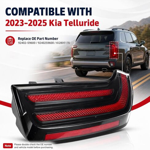 92402-S9600 Right Passenger Side LED Tail Light Outer Rear Lamp Assembly Compatible with 2023 2024 2025 Kia Telluride EX/SX/X-Line/X-Pro Models Replace#92402S9600 in Kuwait