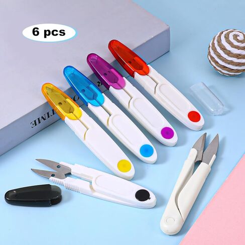 6 PCS U Shaped Portable Scissors Portable Multipurpose Scissor U-Type Small Cutter with Protective Safety Cover Needlework Sewing Scissors for Yarn Cross-Stitch Thread, Sewing Craft DIY in Saudi Arabia