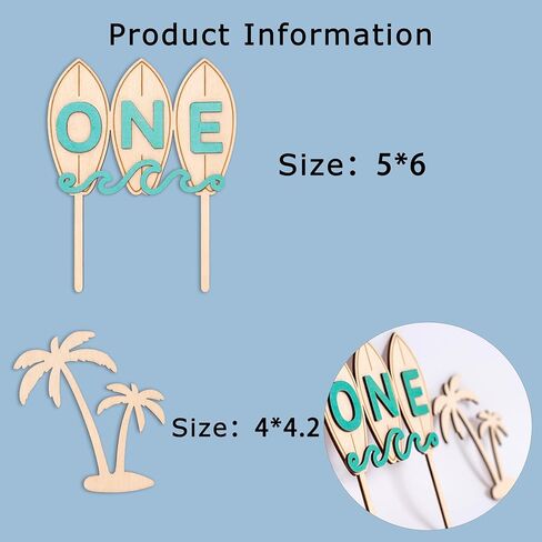Wooden Surfboard ONE Cake Topper - The Big One Party Cake Topper, Beach Wave Theme 1st Birthday Party Decoration (surf one topper) in Saudi Arabia