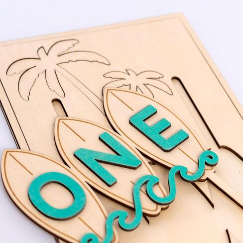 Wooden Surfboard ONE Cake Topper - The Big One Party Cake Topper, Beach Wave Theme 1st Birthday Party Decoration (surf one topper) in Saudi Arabia