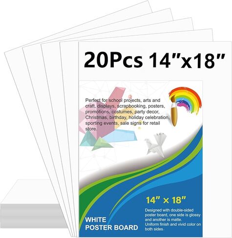 20 Pcs 14"x18" White Poster Board Paper Bulk, 250 GSM Blank Poster Paper Vision Board Cardstock for Graphic Display Arts Crafts Drawing Classroom Projects Presentations Scrapbook Backing Signs in Kuwait