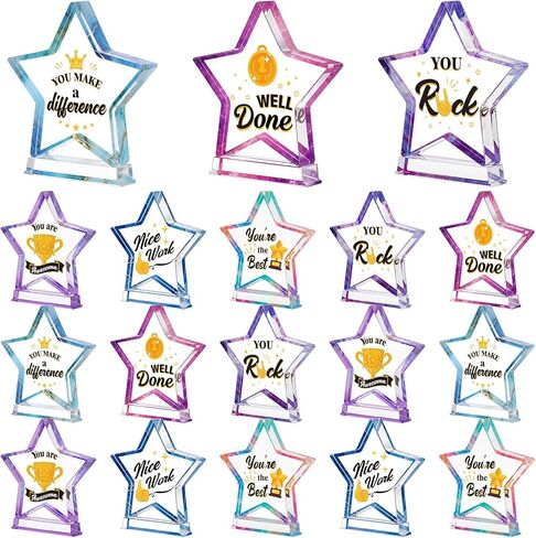 Treela 18 Pcs Employee Appreciation Awards Gifts Bulk Small Acrylic Trophies Mini Thank You Plaque Gifts for Recognition Adults Students Classroom Office Graduation Decoration (Colorful) in Kuwait
