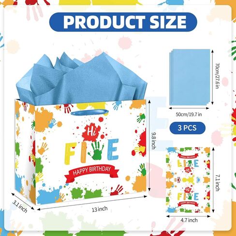 HSKMAKE Hi Five 5th Birthday Gift Bags for Boys Large 5 Year Old Birthday Gift Bag with Card and Tissue Paper, for Kids Bday Party Decorations, Anniversary giving Gift, Photo Backdrop in Saudi Arabia