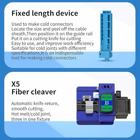 Fiber Optic Termination Tool Kit 11-in-1 Equipped Rechargeable Optical Power Meter L-C7 (-70 - +10 dBm) & VFL, Fiber Cleaver X5 and Wire Stripping Pliers, FTTH Hot melt/Cold Connection Tool Kit in Saudi Arabia