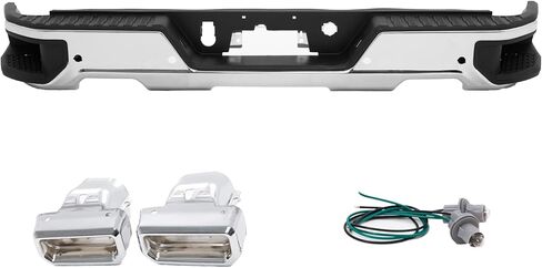 for 2019 2020 2021 2022 2023 2024 Chevy Silverado GMC Sierra 1500 Rear Bumper With Dual Exhaust With Park Sensor Holes,Chrome GM1103210 in Saudi Arabia
