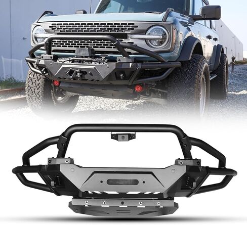 مصد ROXX المعياري لـ 2021-2026 Ford Bronco [ليس للطراز الرياضي]، المصد الأمامي Ford Bronco مع قضيب الثور الأنبوبي/لوحة الانزلاق/حامل الكاميرا الأمامية/لوحة الونش/فتحة الرادار in Kuwait