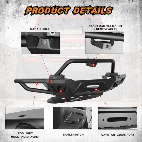 مصد ROXX المعياري لـ 2021-2026 Ford Bronco [ليس للطراز الرياضي]، المصد الأمامي Ford Bronco مع قضيب الثور الأنبوبي/لوحة الانزلاق/حامل الكاميرا الأمامية/لوحة الونش/فتحة الرادار in Kuwait