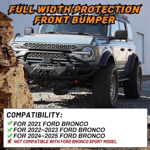 مصد ROXX المعياري لـ 2021-2026 Ford Bronco [ليس للطراز الرياضي]، المصد الأمامي Ford Bronco مع قضيب الثور الأنبوبي/لوحة الانزلاق/حامل الكاميرا الأمامية/لوحة الونش/فتحة الرادار in Kuwait