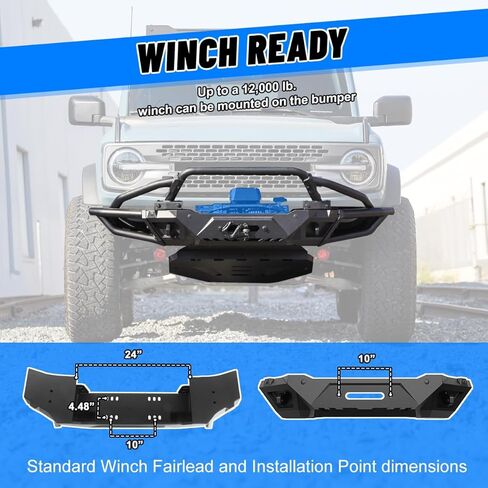 مصد ROXX المعياري لـ 2021-2026 Ford Bronco [ليس للطراز الرياضي]، المصد الأمامي Ford Bronco مع قضيب الثور الأنبوبي/لوحة الانزلاق/حامل الكاميرا الأمامية/لوحة الونش/فتحة الرادار in Kuwait