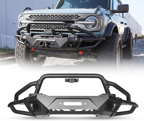 مصد ROXX المعياري لـ 2021-2026 Ford Bronco [ليس للطراز الرياضي]، المصد الأمامي Ford Bronco مع قضيب الثور الأنبوبي/لوحة الانزلاق/حامل الكاميرا الأمامية/لوحة الونش/فتحة الرادار in Kuwait