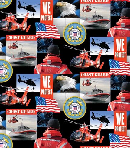 Sykel Enterprises Cotton United States of America Coast Guard Military Helicopter Helicopters Patriotic Stars and Stripes American Eagle Eagles Cotton Fabric Print by The Yard (1021cg) in Saudi Arabia