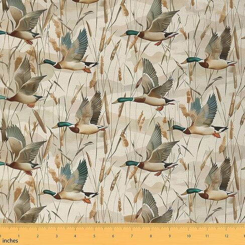 قماش Erosebridal Mallard Duck من The Yard Flying Ducks نسيج تنجيد الحيوانات البرية، موضوع صيد الحياة البرية، مواد داخلية وخارجية للتنجيد DIY باللونين الأخضر والبني، ديكور عشب القصب بطول 2 ياردة in Kuwait