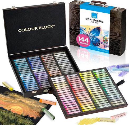 COLOUR BLOCK Soft Pastels for Artists - 144 Colors Square Chalk Pastels Set in Wooden Box - Vibrant Pigments Art Kit for Painting, Drawing, Sketching, Hobbyists. in Saudi Arabia