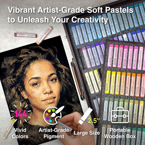 COLOUR BLOCK Soft Pastels for Artists - 144 Colors Square Chalk Pastels Set in Wooden Box - Vibrant Pigments Art Kit for Painting, Drawing, Sketching, Hobbyists. in Saudi Arabia