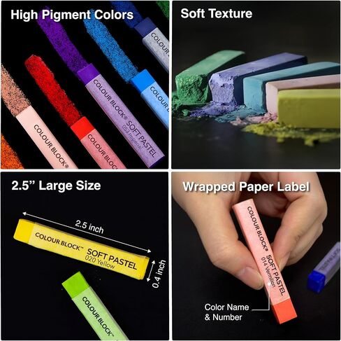 COLOUR BLOCK Soft Pastels for Artists - 144 Colors Square Chalk Pastels Set in Wooden Box - Vibrant Pigments Art Kit for Painting, Drawing, Sketching, Hobbyists. in Saudi Arabia
