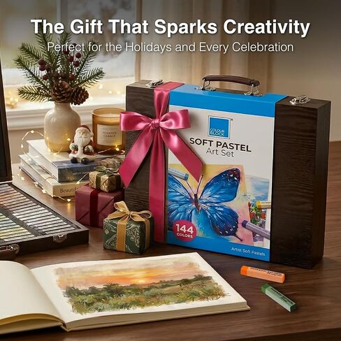 COLOUR BLOCK Soft Pastels for Artists - 144 Colors Square Chalk Pastels Set in Wooden Box - Vibrant Pigments Art Kit for Painting, Drawing, Sketching, Hobbyists. in Saudi Arabia