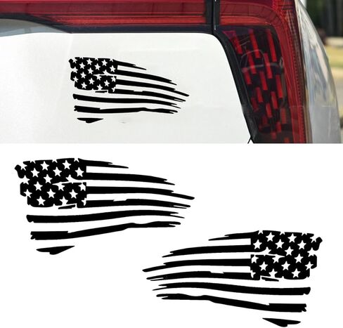 2PCS Reflective American Flag Car Sticker Decal, Vinyl Distressed USA Flag Sticker, 6"x3" Waterproof Car Window Bumper Decal, Universal Vehicle Patriotic Decoration Accessories (White) in Saudi Arabia