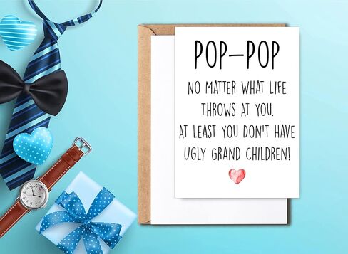 Funny Pop-Pop Card, No Matter What Life Throws At You At Least You Don't Have Ugly Grand Children, Greeting Birthday Card, Father's Day Card in Saudi Arabia